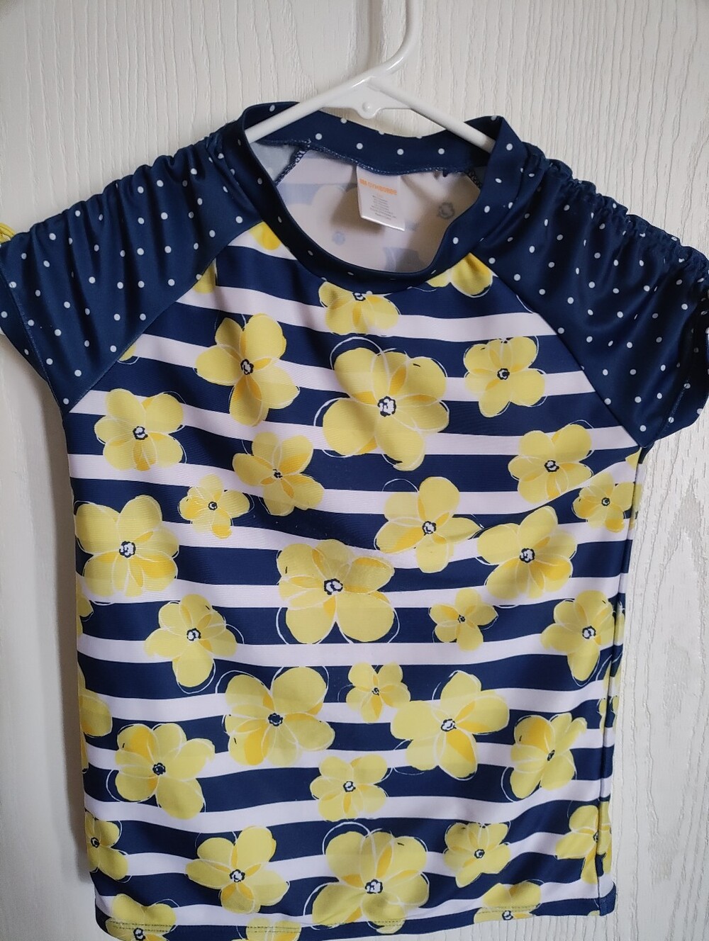 Gymboree Navy Blue & Yellow Floral Stripe Girls Rash Guard